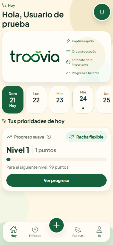 Pantalla de inicio de Troovia
